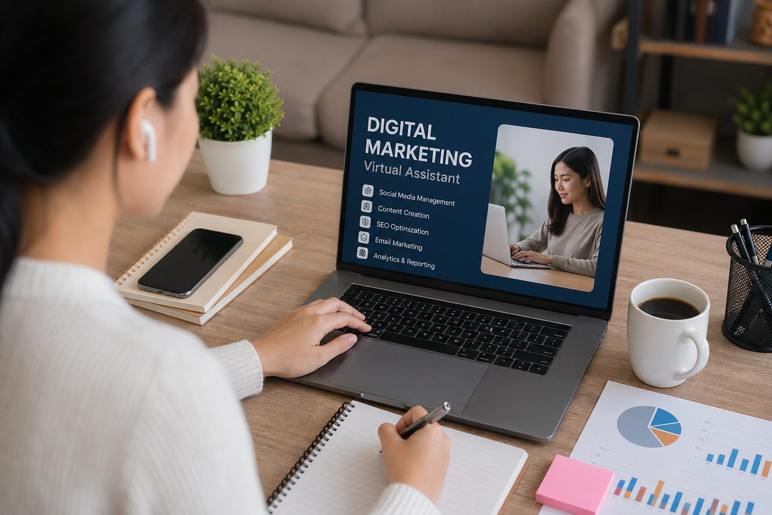 Digital marketing workspace in focus